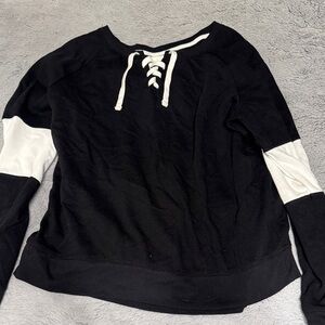 Women's Black Lace-Up Pullover Top - Classic Casual